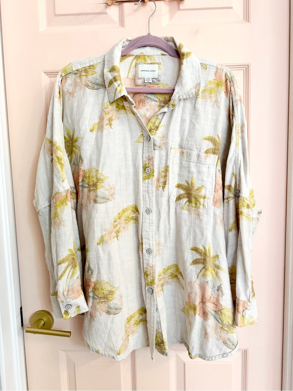 Tropical print American eagle button up